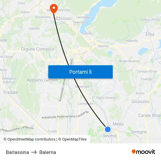 Barlassina to Balerna map