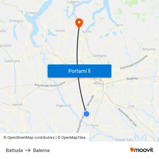 Battuda to Balerna map