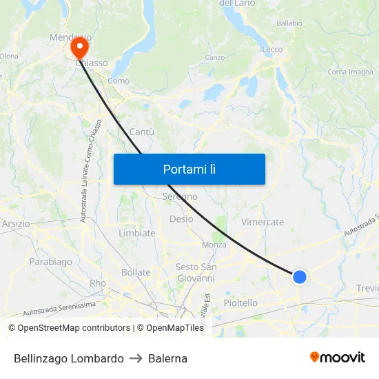 Bellinzago Lombardo to Balerna map