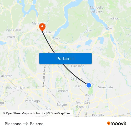 Biassono to Balerna map