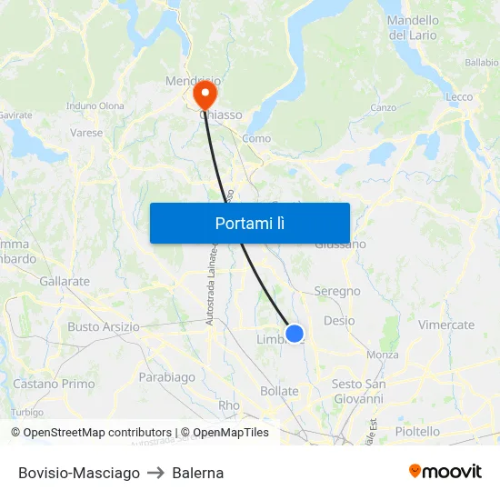 Bovisio-Masciago to Balerna map
