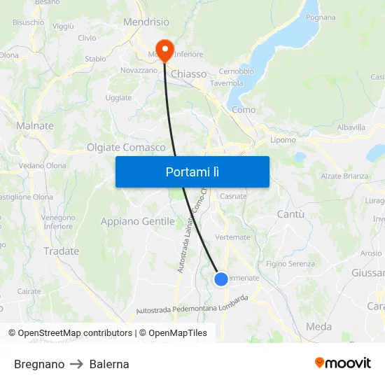 Bregnano to Balerna map