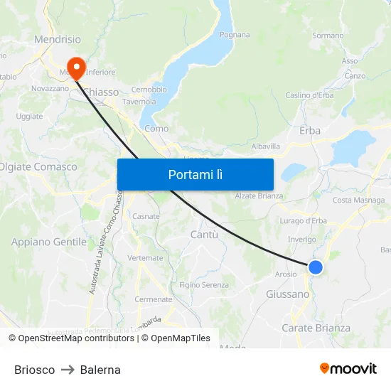 Briosco to Balerna map