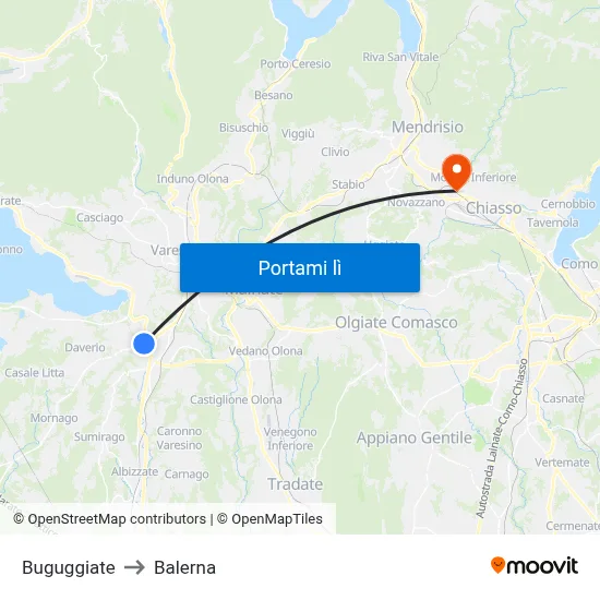 Buguggiate to Balerna map