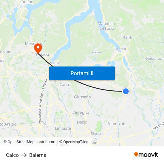 Calco to Balerna map