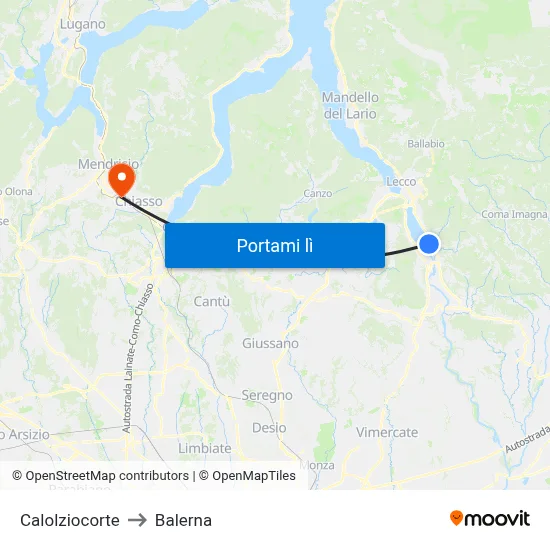 Calolziocorte to Balerna map