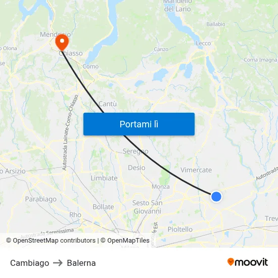 Cambiago to Balerna map