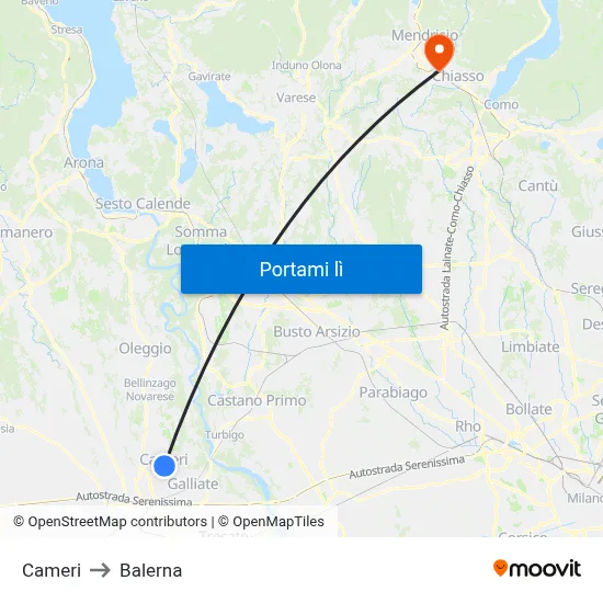 Cameri to Balerna map