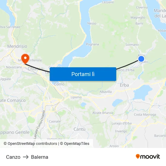 Canzo to Balerna map