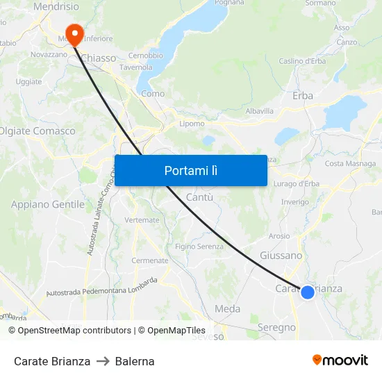 Carate Brianza to Balerna map