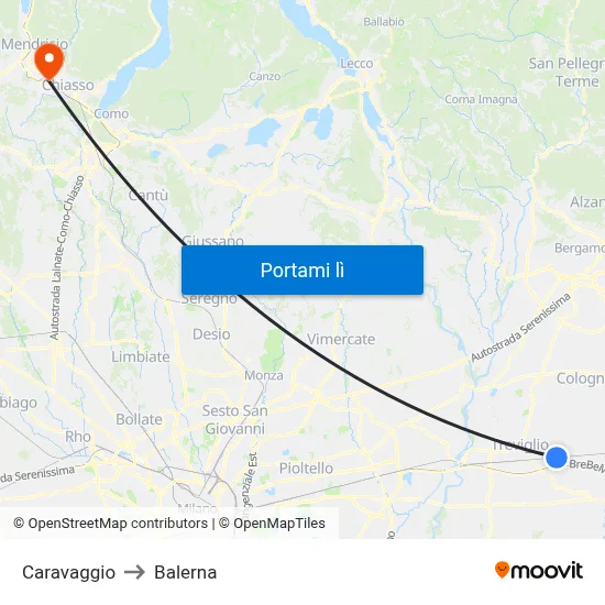 Caravaggio to Balerna map