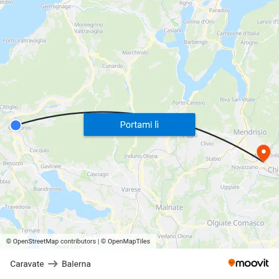 Caravate to Balerna map
