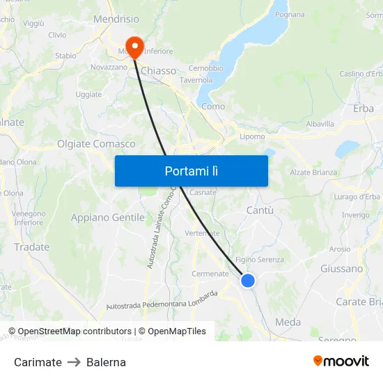 Carimate to Balerna map