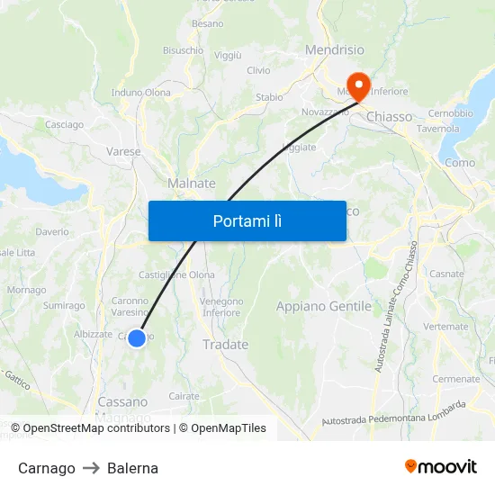 Carnago to Balerna map