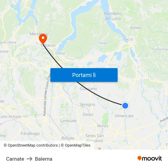 Carnate to Balerna map
