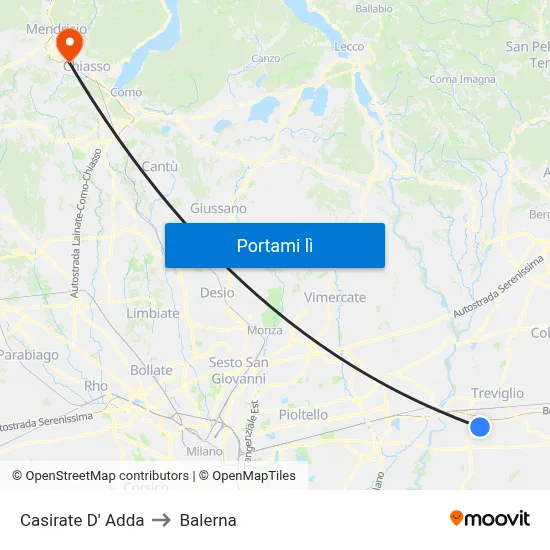 Casirate D' Adda to Balerna map