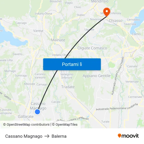 Cassano Magnago to Balerna map
