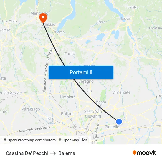 Cassina De' Pecchi to Balerna map