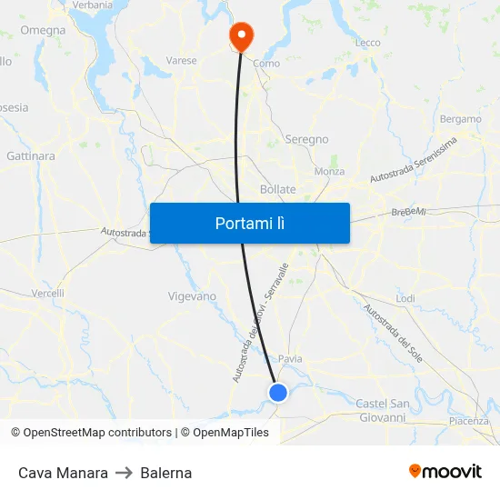Cava Manara to Balerna map