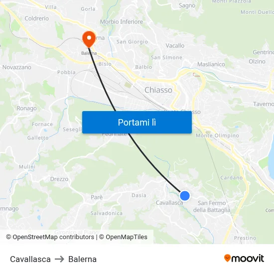 Cavallasca to Balerna map