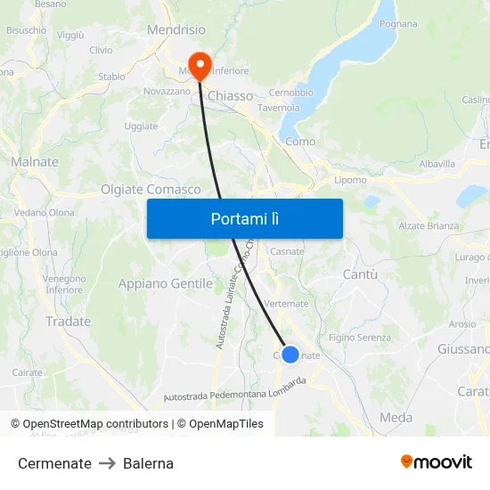 Cermenate to Balerna map