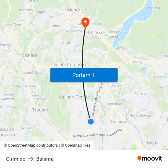 Cirimido to Balerna map