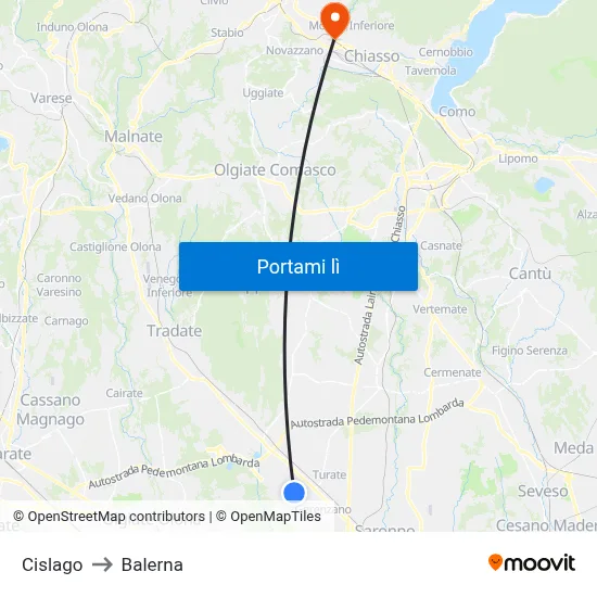 Cislago to Balerna map