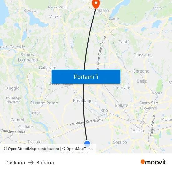 Cisliano to Balerna map