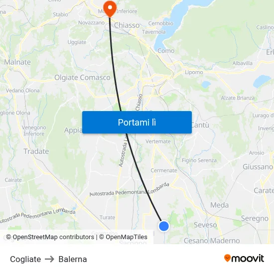 Cogliate to Balerna map