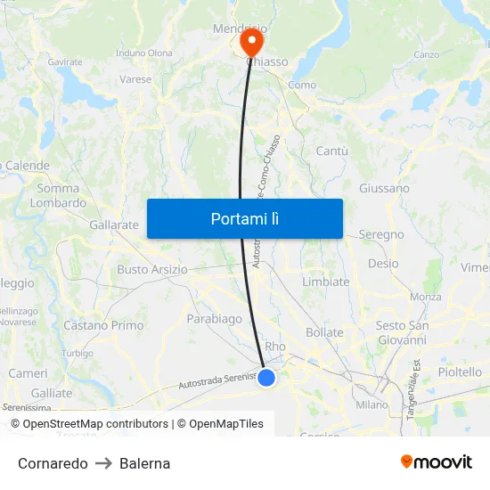 Cornaredo to Balerna map