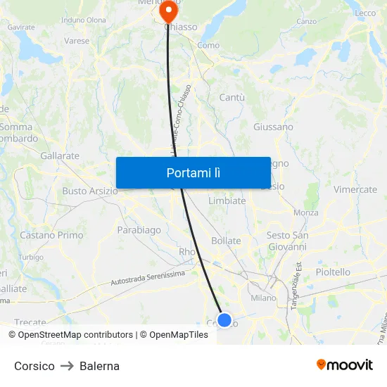 Corsico to Balerna map