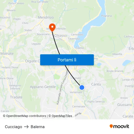 Cucciago to Balerna map