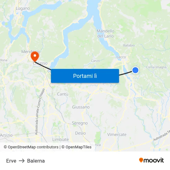 Erve to Balerna map
