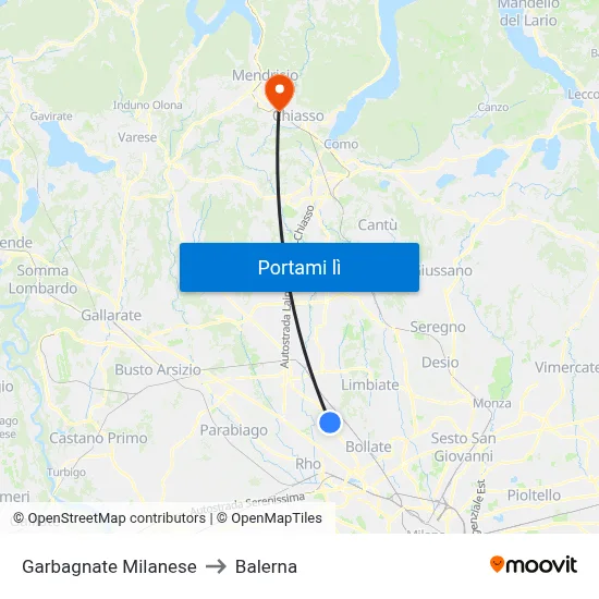 Garbagnate Milanese to Balerna map