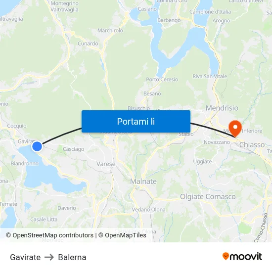 Gavirate to Balerna map