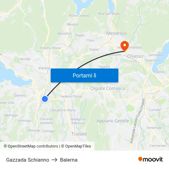 Gazzada Schianno to Balerna map