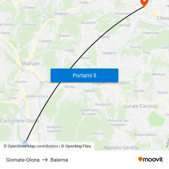 Gornate-Olona to Balerna map