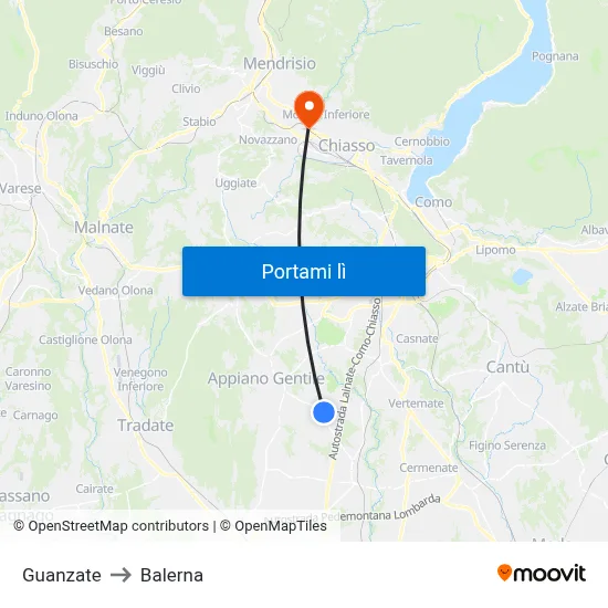 Guanzate to Balerna map