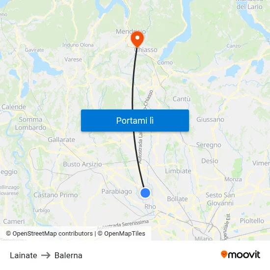Lainate to Balerna map