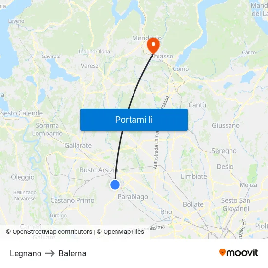 Legnano to Balerna map