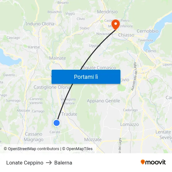 Lonate Ceppino to Balerna map