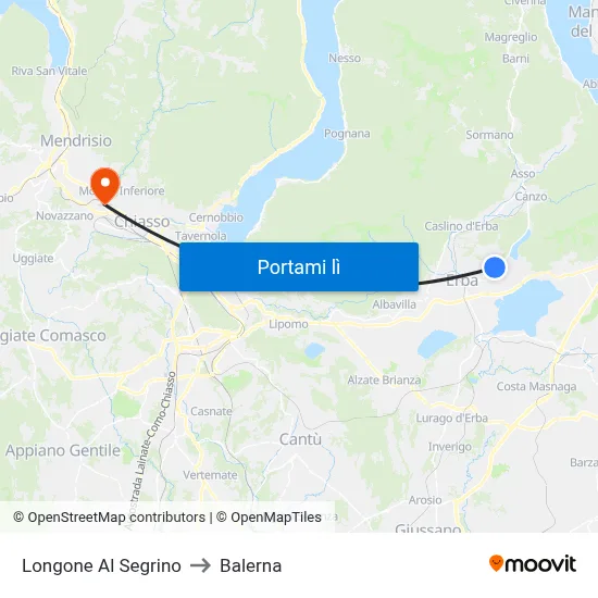 Longone Al Segrino to Balerna map