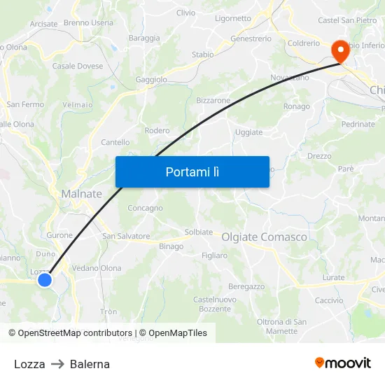 Lozza to Balerna map