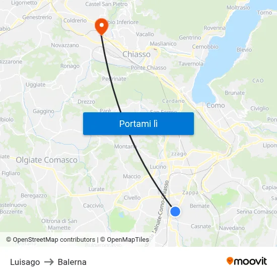 Luisago to Balerna map