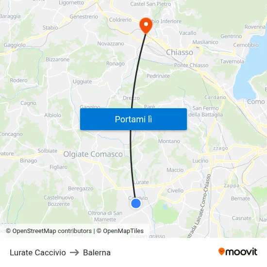 Lurate Caccivio to Balerna map