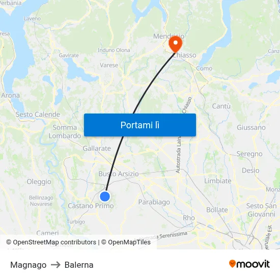 Magnago to Balerna map