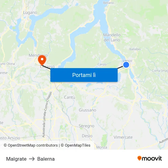 Malgrate to Balerna map