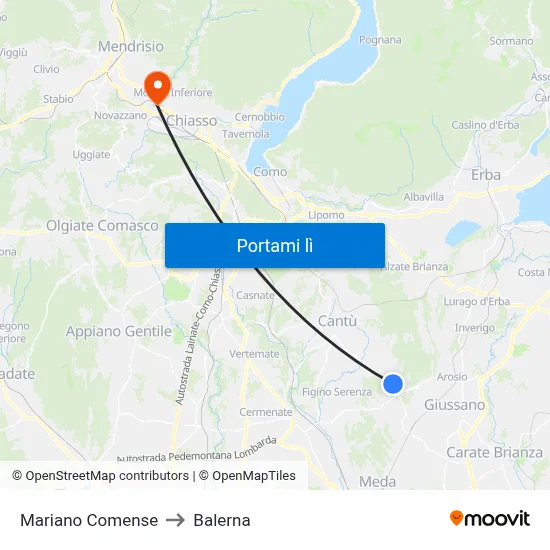 Mariano Comense to Balerna map
