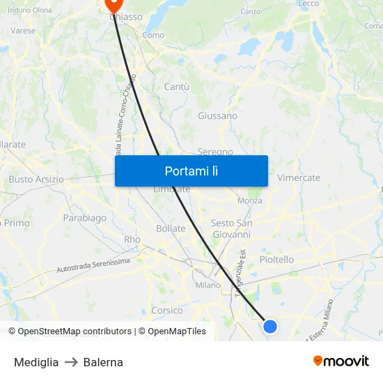 Mediglia to Balerna map