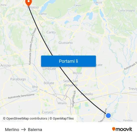 Merlino to Balerna map
